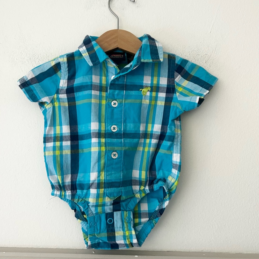Wrangler Baby 0-3 Months Blue Plaid Baby Button Up Bodysuit